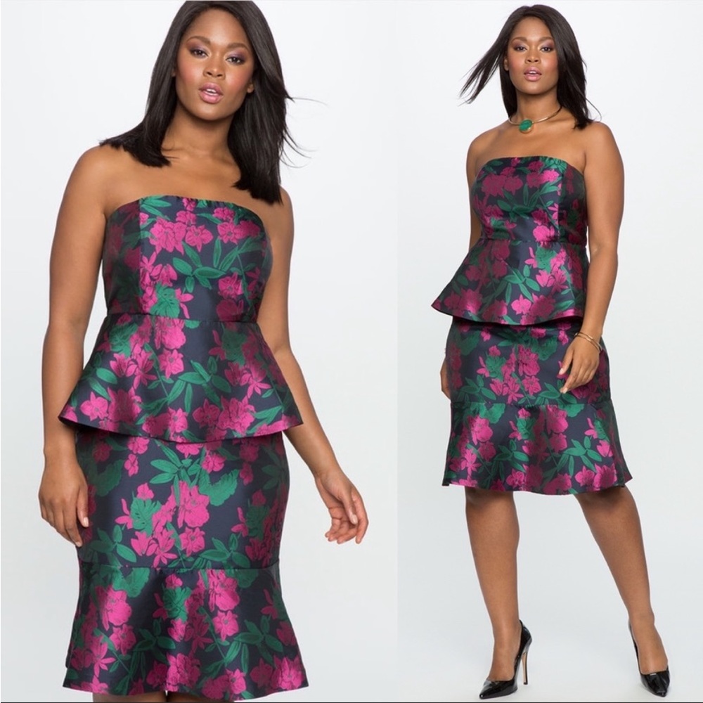 Eloquii Floral Double Peplum Strapless Cocktail Dress SZ 18 NWT